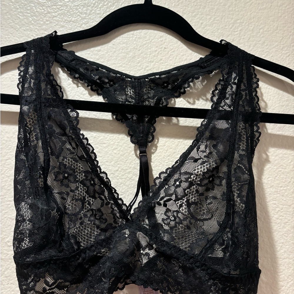 Savage X Fenty Black Lace Bra with Plunging V-Neck